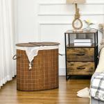 Cesto de Roupa de Bambu Capacidade de 100L Cesto para Roupa Suja com Bolsa de 2 Compartimentos 62,5x37x60,5cm Marrom