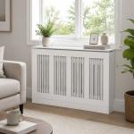 Cobertura para Radiador em MDF com Ripas e Prateleira para Sala e Quarto 120x18x84 cm Branco