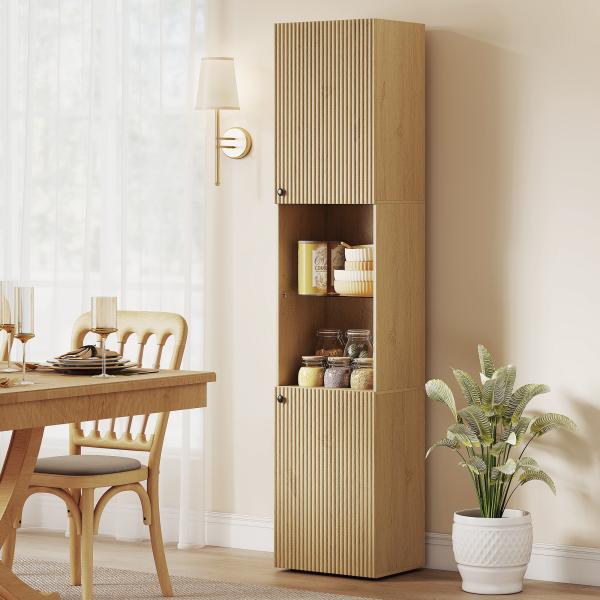Coluna Casa de Banho Estreita Armário de Banho Alto com 6 Níveis com 2 Portas Prateleira de Vidro 40x31x182 cm Carvalho