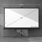 Tela de Projeção Manual com Suporte 100 Polegadas Portátil Formato 16:9 com Altura Ajustável 235,8x8x136 cm Branco e Preto