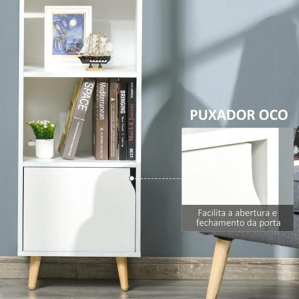 Estante com 3 Prateleiras Abertas e 1 Fechada com Porta Estante de Estilo Moderno para Armazenamento de Livros Brinquedos Plantas 40x30x129,5cm Branco