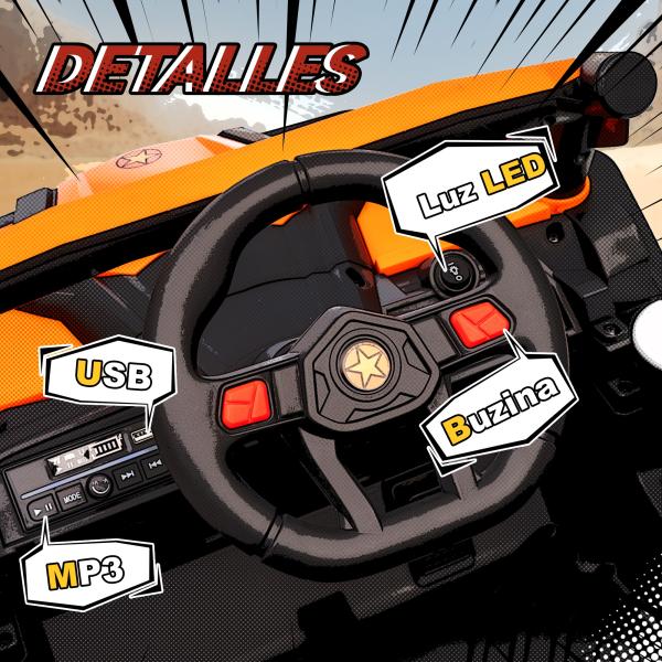 Carro Elétrico para Crianças 12V com 2 Motores Controlo Remoto 2,4G Velocidade até 7 km/h e USB 96x61x56 cm Laranja