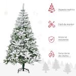 Árvore de Natal Artificial 180cm com Neve Ignífugo com 750 Ramos Folhas de PVC Base Dobrável Verde