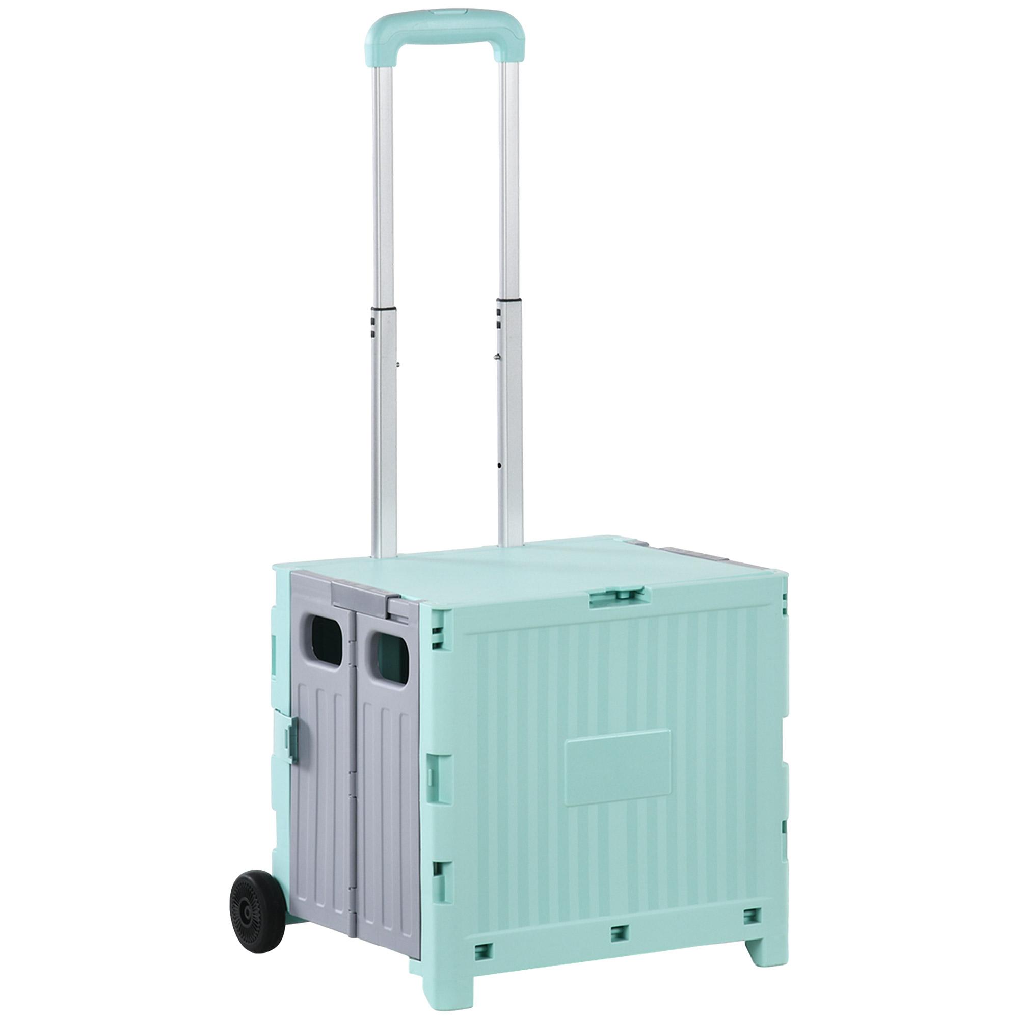Carrinho de Armazenamento Dobrável Carrinho de Compras com 2 Rodas Capacidade 32L para Casa 41,5x32,5x85 cm Verde