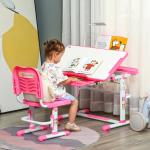 Conjunto de Secretária e Cadeira para Crianças com Altura Ajustável Mesa Inclinável Lâmpada LED 80x49,5x80 - 105cm e 36x34x60 - 73cm Rosa