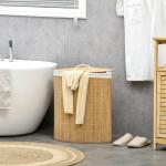 Cesto de Roupa de Bambu Capacidade de 55L Cesto para Roupa Suja com Tampa e Bolsa Amovível 38x38x57cm Madeira