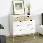 Cómoda com 5 Gavetas Cómoda de Quarto com Pés de Madeira Estilo Nórdico 99x39x101 cm Branco e Carvalho