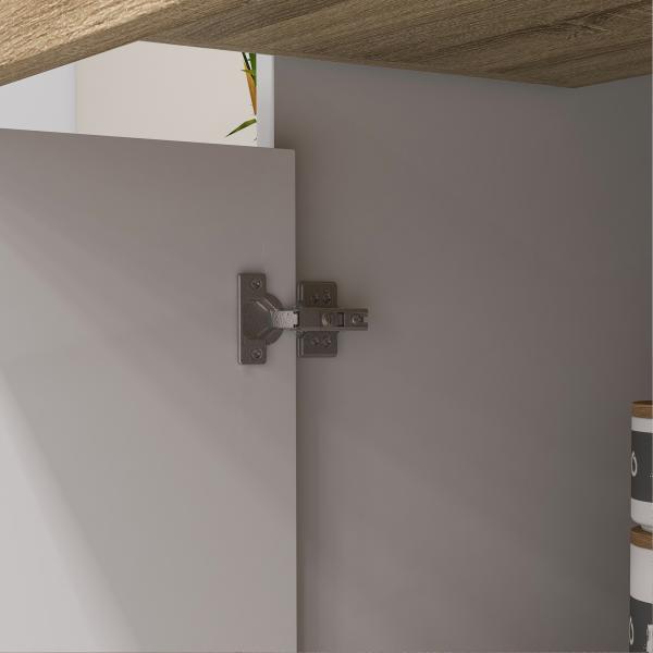 Armário de Cozinha Alto com 4 Portas, Prateleiras Ajustáveis, Gaveta e Compartimentos Abertos, 98x39x180 cm, Branco e Natural