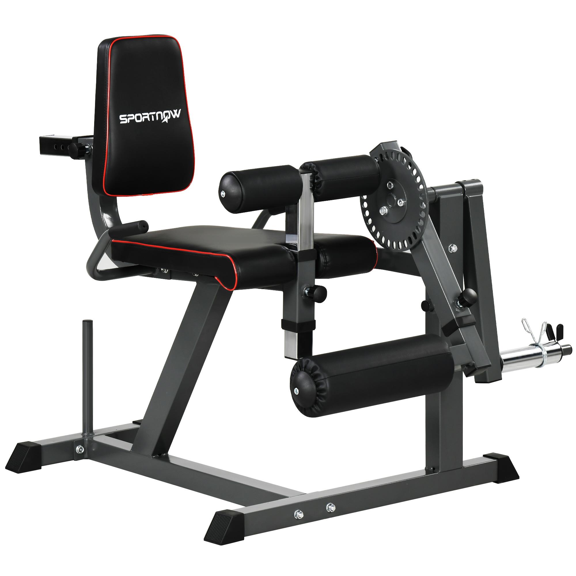 Máquina de Extensão e Flexão de Pernas Ajustável com Carga de Discos para Treino de Glúteos e Coxas em Ginásio