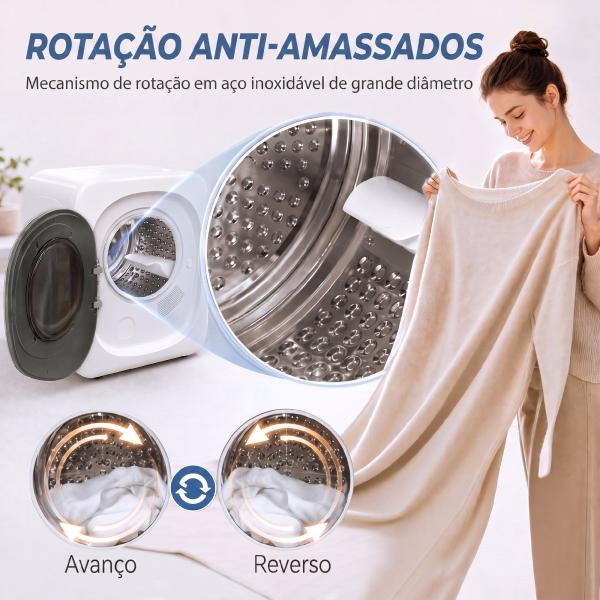 Máquina de Secar por Exaustão 4 kg 800W com Ecrã Tátil, Controlo de Tempo e Temperatura, Secagem Uniforme, Branco