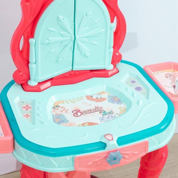 Toucador Infantil com Banco Espelho Luz Música e Secador Inclui 18 Acessórios Toucador de Maquilhagem 57x34x76cm Multicor