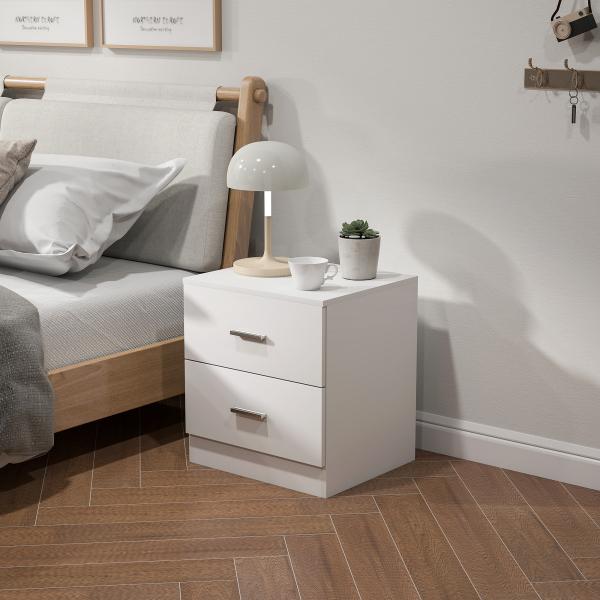 Mesa de Cabeceira Moderna Mesinha de Cabeceira com 2 Gavetas para Sala Quarto Capacidade 30 kg 45x39,5x49 cm Branco