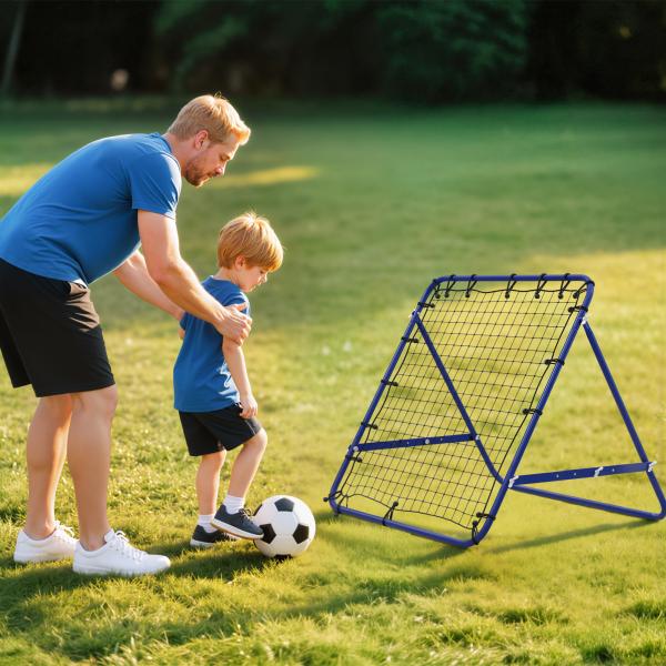 Rede de Ressalto para Futebol em Metal com Ângulo Ajustável e 20 Cordas Elásticas 96x80x96 cm Azul