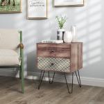 Mesa de Cabeceira com 2 Gavetas Pés de Aço Estilo Boémio Mesa de Cabeceira para Quarto Sala de Estar 45x39x55,5 cm Marrom