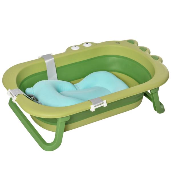 Banheira Dobrável para Bebé Recém Nascido até 3 Anos 50L com Almofada Confortável e Pés Dobráveis 80x53,9x20,8cm Verde