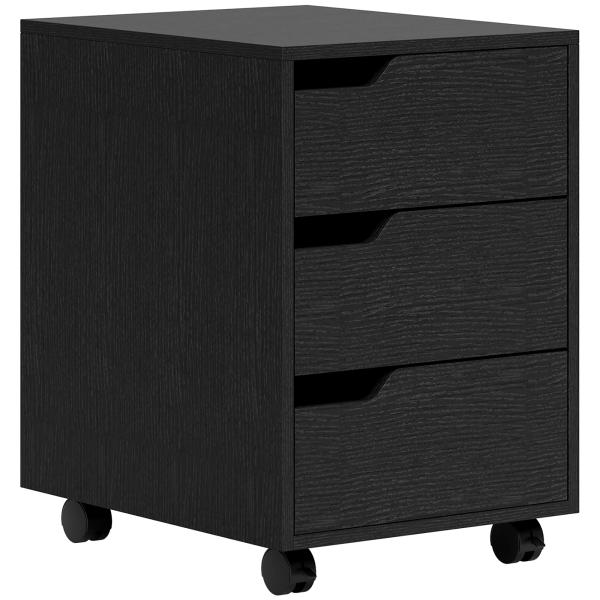 Bloco de Gavetas para Escritório Móvel de Escritório Bloco de Gavetas com 3 Gavetas e 4 Rodas 40x50x57,5 cm Preto