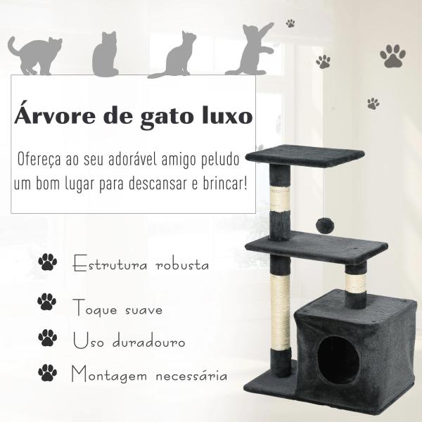 Arranhador para Gatos 50x30x81,5 cm Centro de Atividades para Gatos com Poste de Sisal Plataformas e Caverna Cinza
