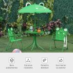 Conjunto de Mesa e Cadeira de Jardim Conjunto de Picnic Dobrável para Crianças Conjunto de Mesa com Chapéu de Sol com Altura Ajustável 100 - 125cm Desenho de Sapo Verde