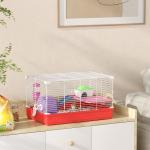 Gaiola para Hamster com Comedouro Bebedouro Rampa Ropa de Exercício para Pequenos Animais 47x30x27cm Branco e Vermelho