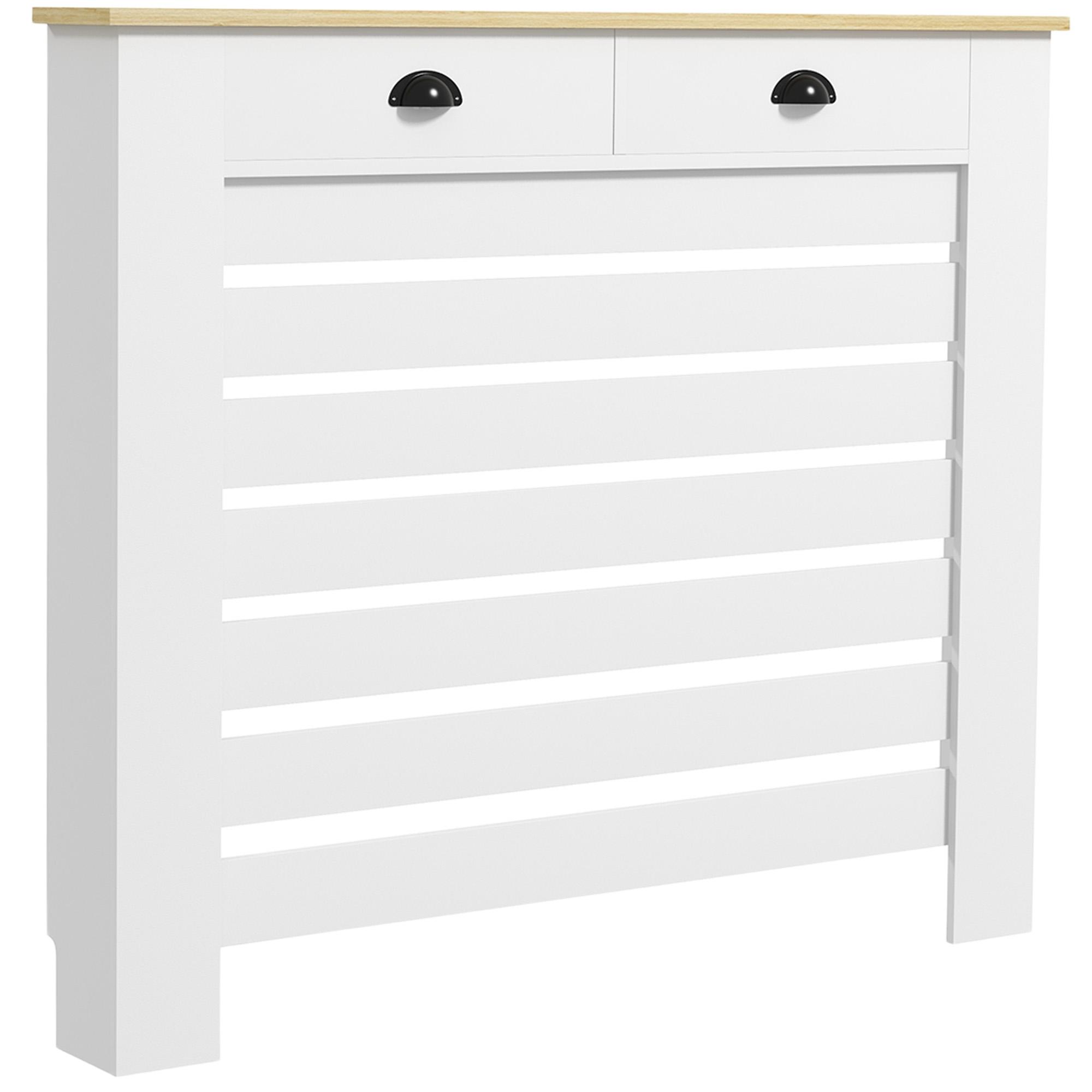 Cobertura para Radiador com Gavetas Cobertura para Radiador de MDF para Sala de Estar Dormitório Corredor 111x19x95,5 cm Branco