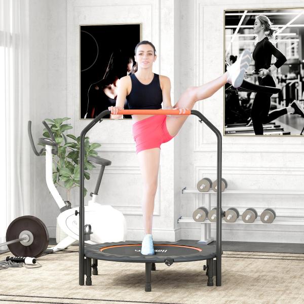 Trampolim Fitness Ø114 Trampolim Dobrável com Pega Ajustável em 4 Níveis Estrutura de Aço Preto e Laranja