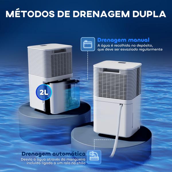 Desumidificador 10L/dia Silencioso com 3 Modos Ecrã LED Temporizador 24H Bloqueio Infantil e Drenagem Contínua Branco
