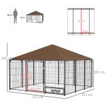 Parque para Cães com Toldo Canil para Exterior com Suporte Giratório para Comida 2 Tigelas 211x211x151 cm Preto Marrom