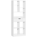 Estante de Madeira Estante para Livros com 1 Gaveta e 9 Compartimentos de Armazenamento 60x26x158cm Branco