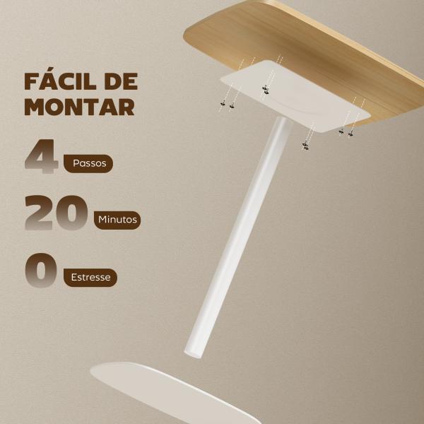 Mesa de Refeição Pequena Mesa de Cozinha Quadrada para 2 Pessoas Base Quadrada em Aço 60x60x75 cm Madeira e Branco