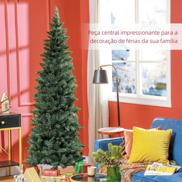 Árvore de Natal Tipo Lápis 210 cm com Base Dobrável e 687 Ramos para Escritório Verde