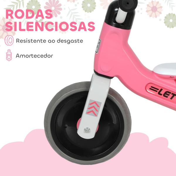 Bicicleta sem Pedais para Crianças dos 12 aos 36 Meses Bicicleta de Equilíbrio com Guiadores com Rotação Limitada a 60° 69x40x49 cm Rosa