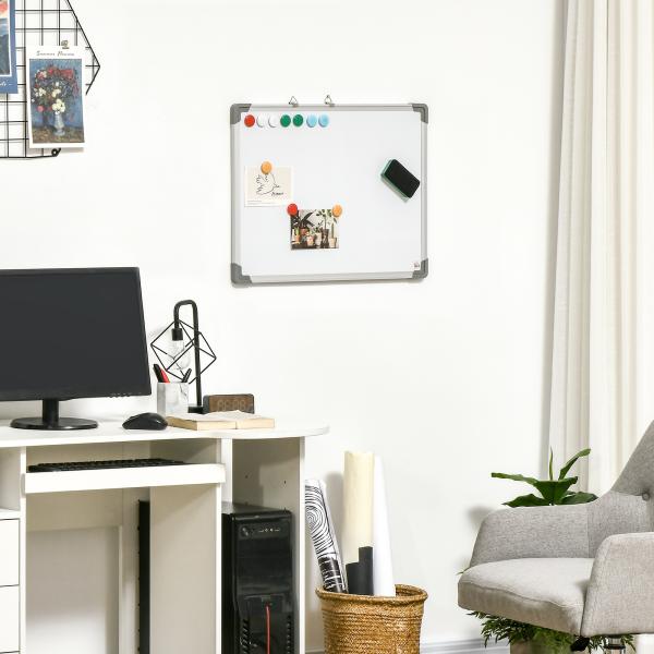 Quadro Magnético com Estrutura de Liga de Alumínio 60x45cm Quadro Magnético com Apagador 4 Marcadores e 10 Ímás Branco