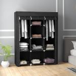 Roupeiro de Tecido Dobrável com 8 Prateleiras de Armazenamento e 2 Barras de Pendurar 125x43x162,5 cm Preto