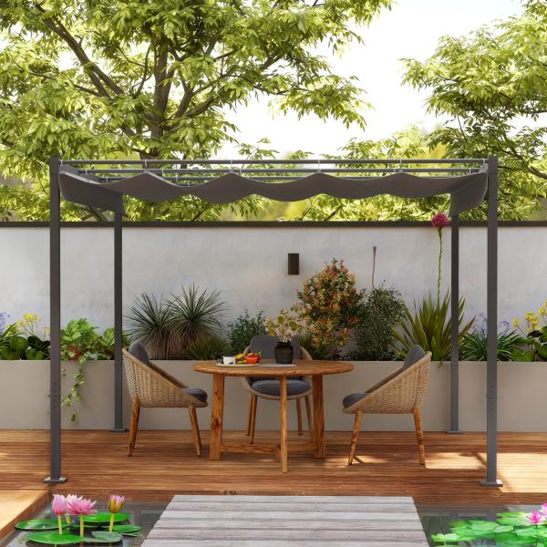 Pérgola com Telhado Retrátil Pérgola de 3x3 m com Fecho Magnético Proteção UV30+ Pérgola para Jardim Cinzento