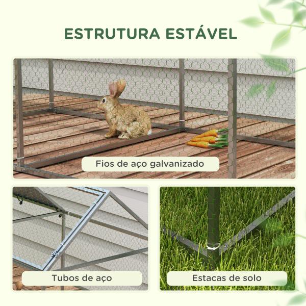 Gaiola para Pequenos Animais de Aço com 1 Porta Superior e Cobertura Anti - UV para Exterior Jardim 198x100x120 cm Prata