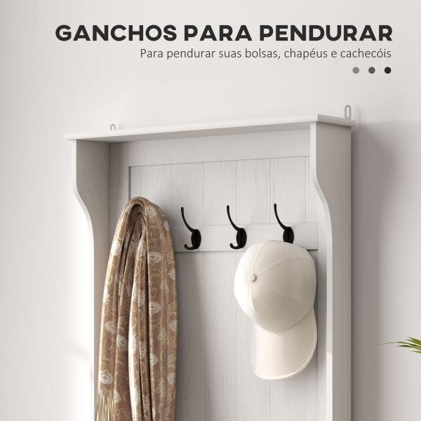 Móvel de Entrada com Cabide, Banco e Arrumação Branco Moderno 71,5x39,5x170 cm
