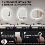 Espelho de Casa de Banho LED 3 Cores de Luz Brilho Regulável Função Anti Embaciamento Função Memória IP44 80x60 cm Prata