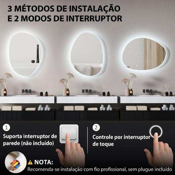 Espelho de Casa de Banho LED 3 Cores de Luz Brilho Regulável Função Anti Embaciamento Função Memória IP44 80x60 cm Prata