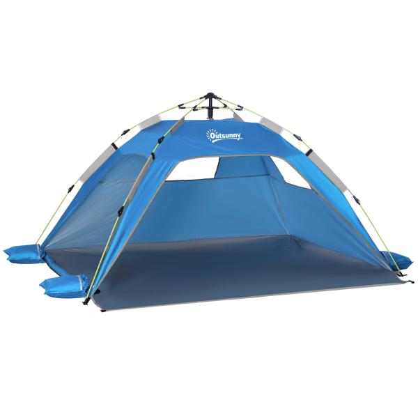 Tenda de Praia Dobrável Tenda de Praia Pop - up 1 - 2 Pessoas com 2 Portas 2 Janelas e Bolsa de Transporte 220x173x120 cm Azul