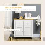 Aparador de Cozinha Móvel Auxiliar de Sala de Estar Moderno com Portas Dupla e 2 Gavetas 78x35x80 cm Branco e Madeira