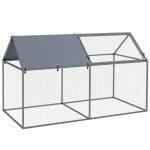 Gaiola para Pequenos Animais de Aço com 1 Porta Superior e Cobertura Anti - UV para Exterior Jardim 198x100x120 cm Prata