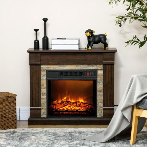 Lareira Elétrica 1800W com Efeito de Chama Realista e Proteção Contra Superaquecimento 80x21,6x67,8 cm Marrom