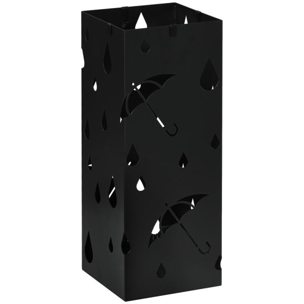 Suporte para Guarda - Chuvas com 4 Ganchos e Bandeja de Gotejamento Amovível Porta Guarda - Chuvas 15,5x15,5x41 cm Preto