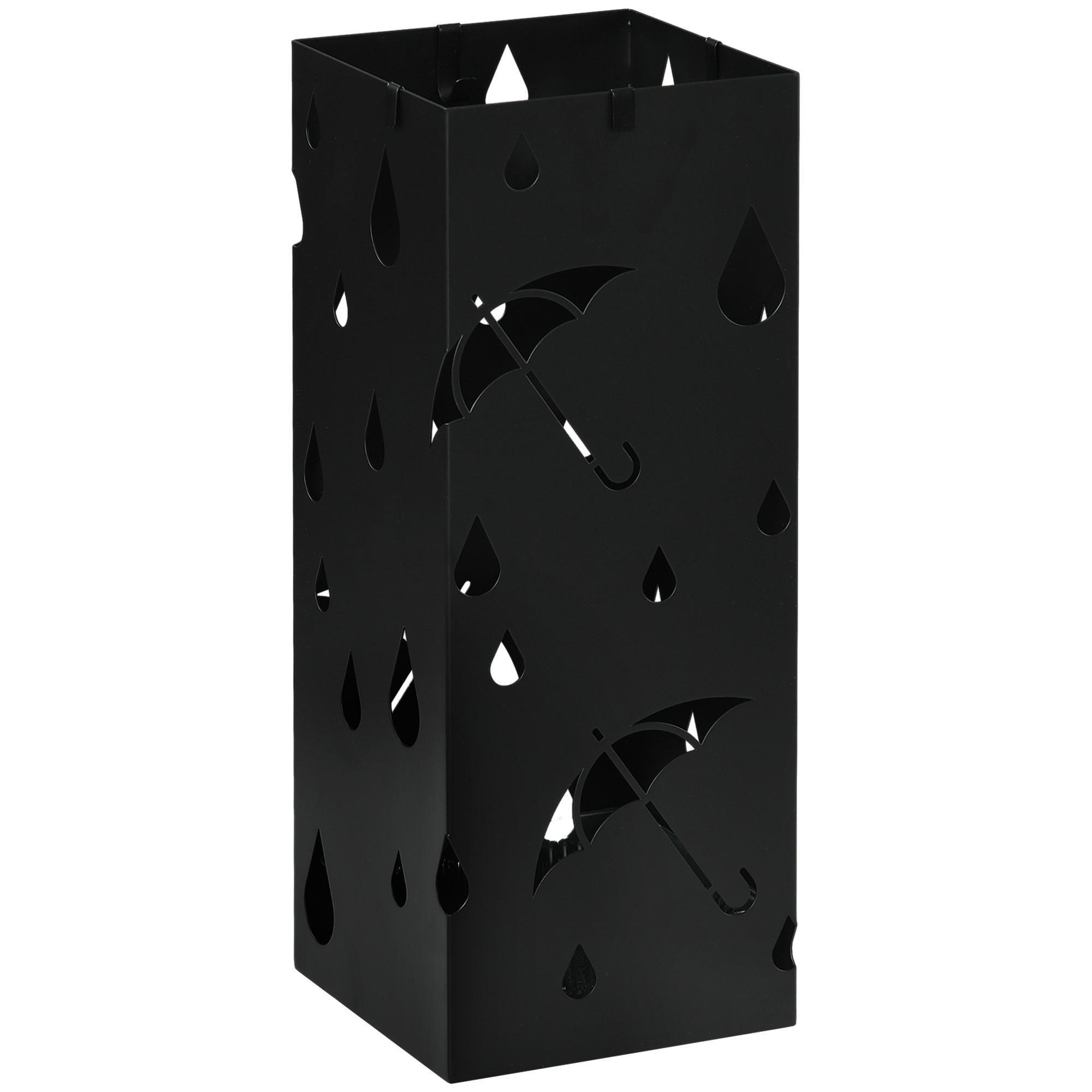 Suporte para Guarda - Chuvas com 4 Ganchos e Bandeja de Gotejamento Amovível Porta Guarda - Chuvas 15,5x15,5x41 cm Preto