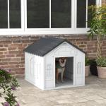 Casa para Cães 84,2x98,2x82 cm Casa para Cães com Janelas e Teto com Imitação de Telhas Casota para Cães Cinza