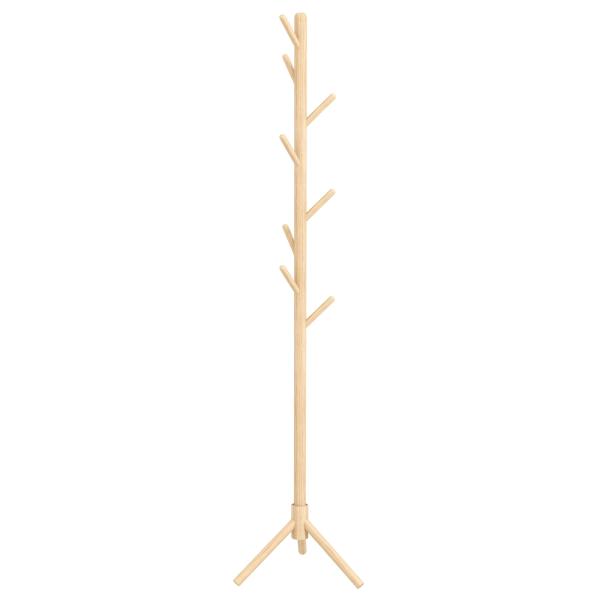 Cabide de Pé de Madeira com 8 Ganchos para Pendurar Roupa e Bolsas Forma de Árvore para Corredor Entrada 40x40x165 cm Natural