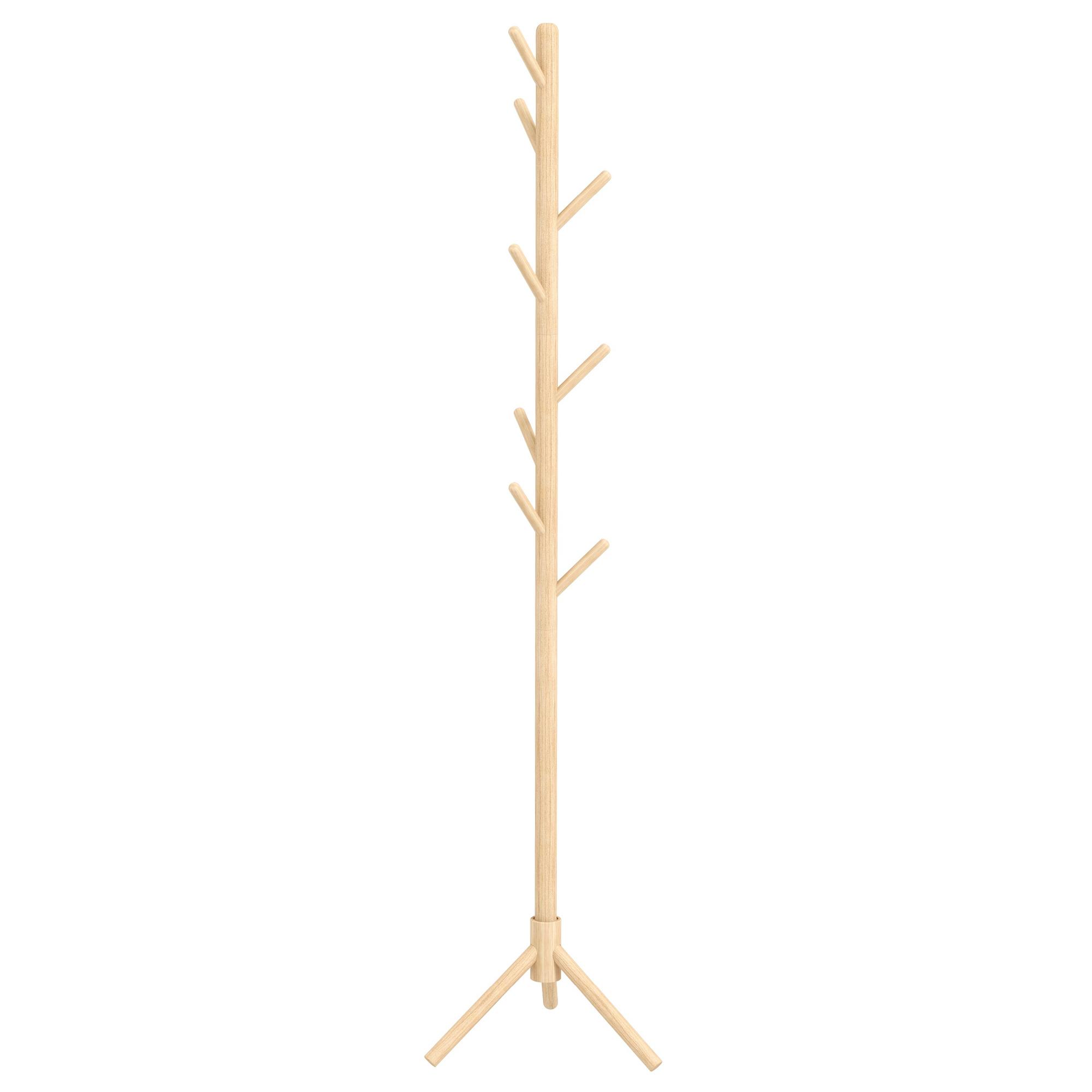 Cabide de Pé de Madeira com 8 Ganchos para Pendurar Roupa e Bolsas Forma de Árvore para Corredor Entrada 40x40x165 cm Natural