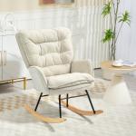 Poltrona Baloiço Estofada em Chenilla com Pés de Madeira de Faia e Apoio para os Braços para Lactância 71x98,5x97 cm Bege