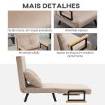 Poltrona Convertível em Cama Poltrona 3 em 1 Convertível em Cama com Encosto Ajustável em 5 Níveis 63x73x81 cm Bege