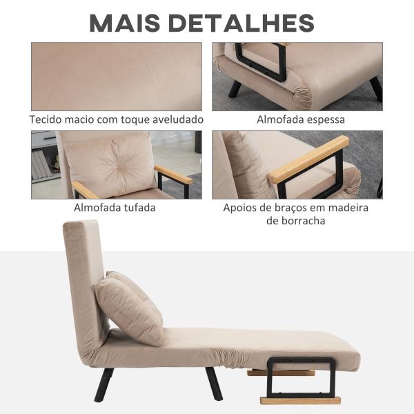 Poltrona Convertível em Cama Poltrona 3 em 1 Convertível em Cama com Encosto Ajustável em 5 Níveis 63x73x81 cm Bege
